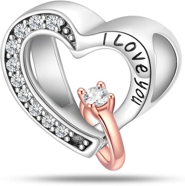Heart Diamond Ring Beads Charm Pandora Compatible - Heart Diamond Ring Beads