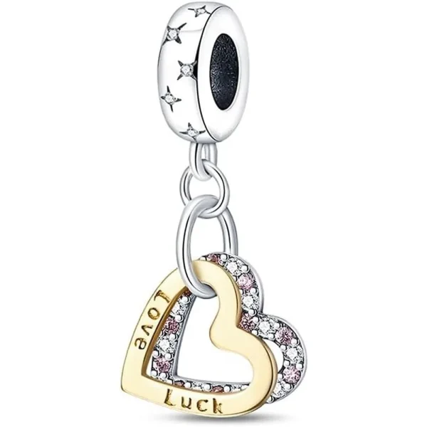 Double Heart-Shaped Electric Gold Two-Piece Set Charm Pandora Compatible - Double Heart-Shaped Electric Gold Two-Piece Set