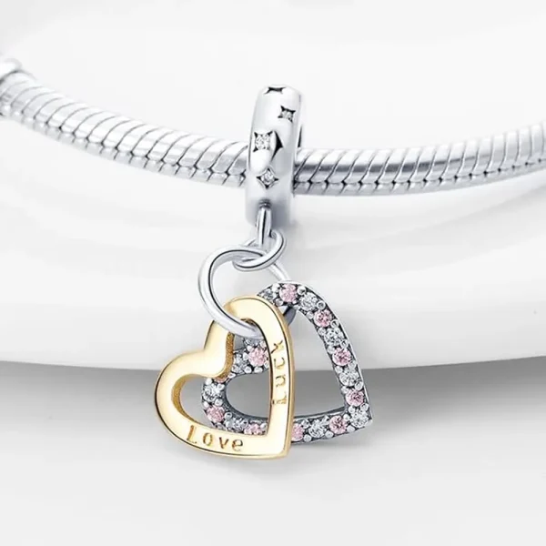 Double Heart-Shaped Electric Gold Two-Piece Set Charm Pandora Compatible - Double Heart-Shaped Electric Gold Two-Piece Set - Image 3