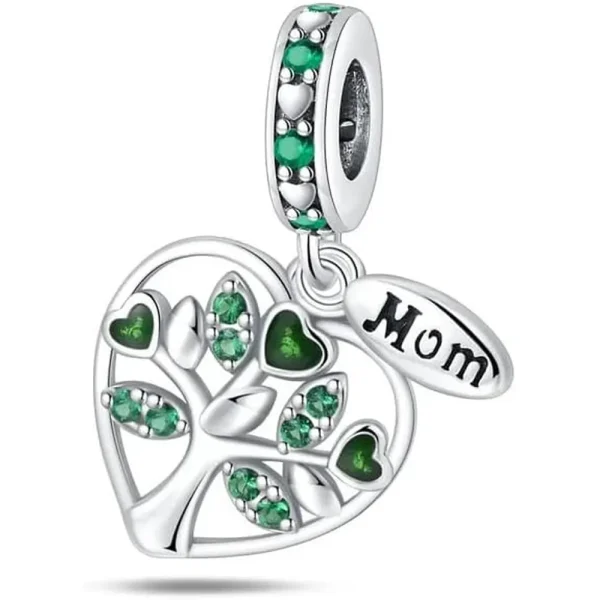 Green Tree of Life and Mom Pendant Charm Pandora Compatible - Green Tree of Life and Mom Pendant