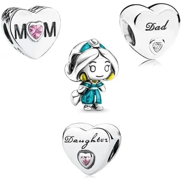 Set of 4 Family Bead Charm Pandora Compatible - Mom Dad Daughter