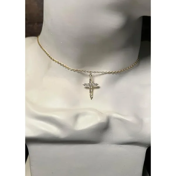 Cross Shaped Necklace 18k Gold Plated With Cubic Zirconia - Image 2