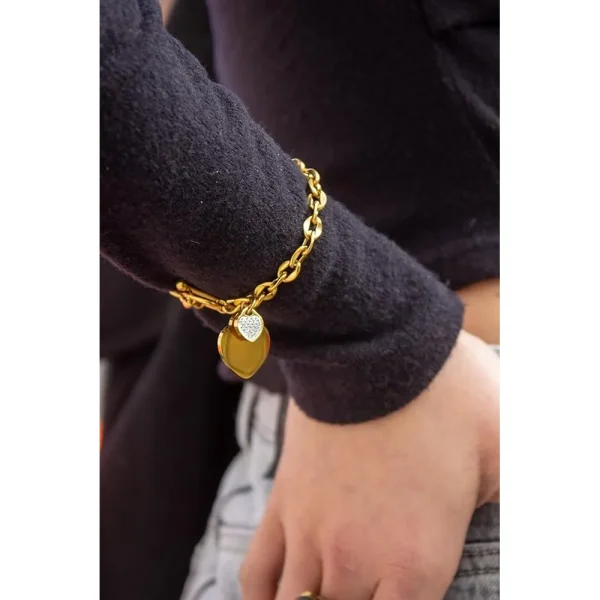 18k Gold Plated Heart Charm Bracelet with Diamond - Image 2