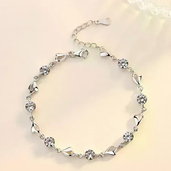Alloy Silver Plated Sweet Heart Shape Plating Inlay Zircon Bracelet - Image 2