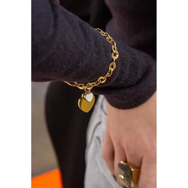 18k Gold Plated Heart Charm Bracelet with Diamond - Image 3
