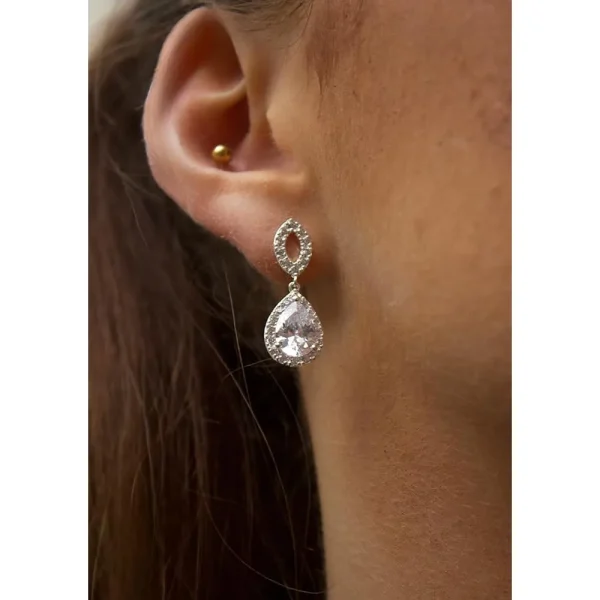 Sterling Silver White Diamond Earrings - Image 3