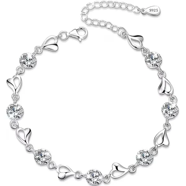 Alloy Silver Plated Sweet Heart Shape Plating Inlay Zircon Bracelet