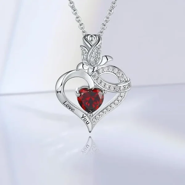 Elegant Simple Style Heart Shape Rose Copper Zircon White Gold Plated Pendant Necklace - Image 3