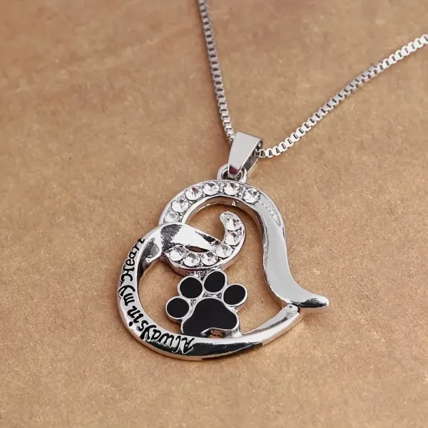 Engraved Dog Paw Rhinestone Necklace - Image 5