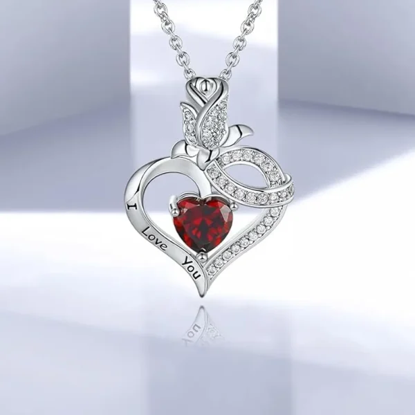 Elegant Simple Style Heart Shape Rose Copper Zircon White Gold Plated Pendant Necklace - Image 5