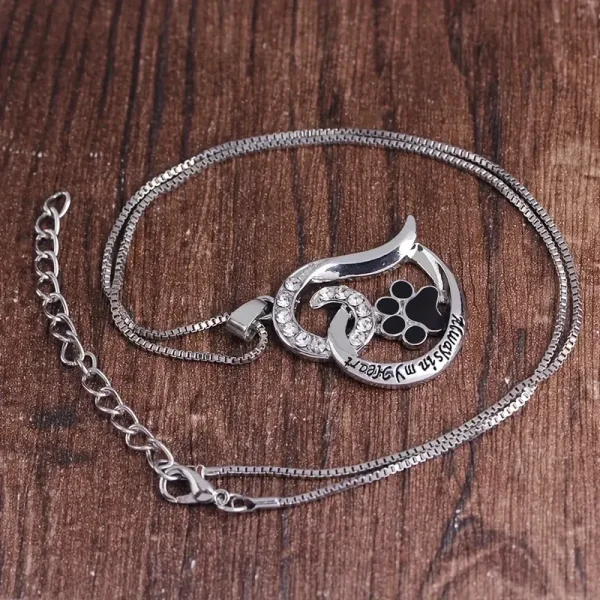 Engraved Dog Paw Rhinestone Necklace - Image 4