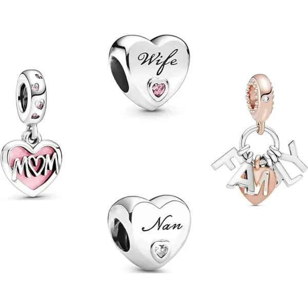 Set of 4 Family Bead Charm Pandora Compatible - Mom Wife Nan Family