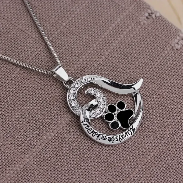 Engraved Dog Paw Rhinestone Necklace - Image 3