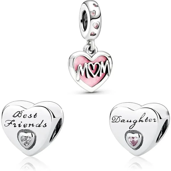 Set of 3 Family Bead Charm Pandora Compatible - Mom Doughter Best Friends
