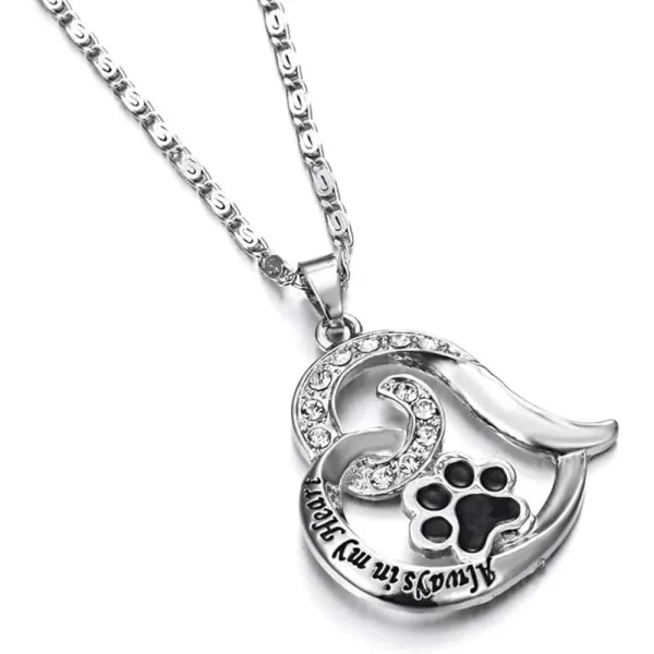 Engraved Dog Paw Rhinestone Necklace - Image 2