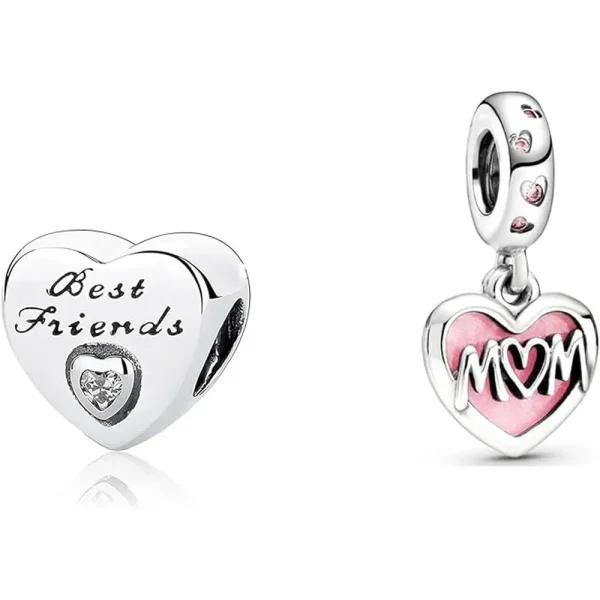 Set of 2 Family Bead Charm Pandora Compatible - Mom Best Friends