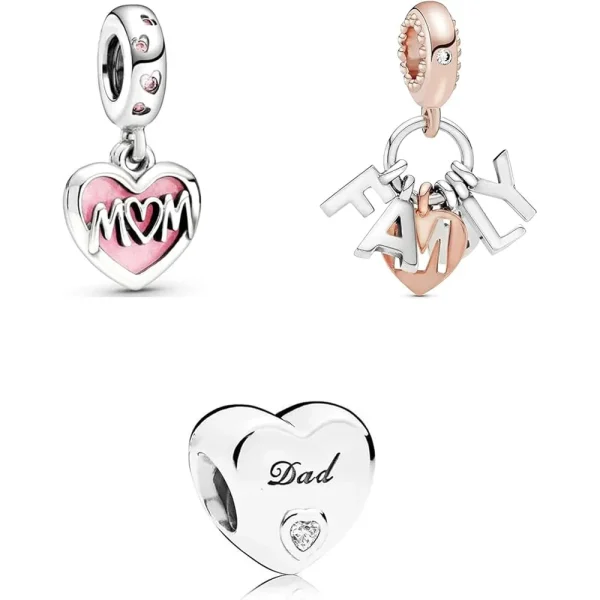 Set of 3 Family Bead Charm Pandora Compatible - Mom Dad Family
