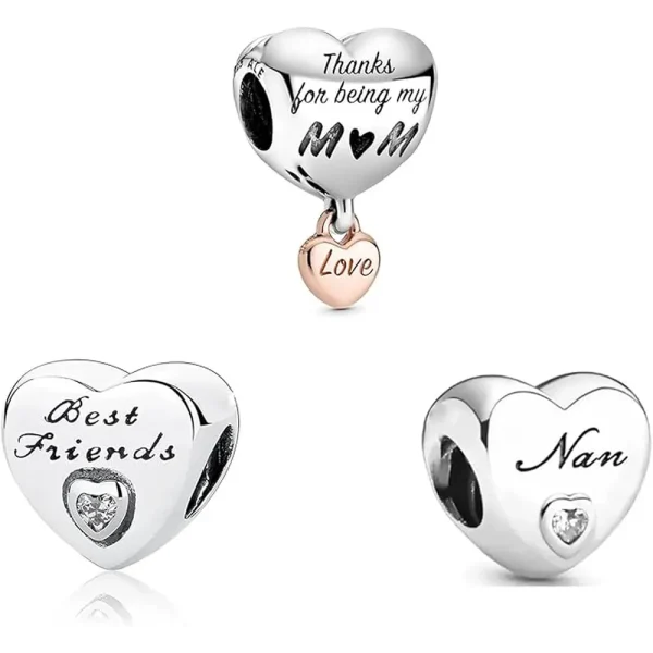 Set of 3 Family Bead Charm Pandora Compatible - Thanks for being by Mom Nan Best Friends