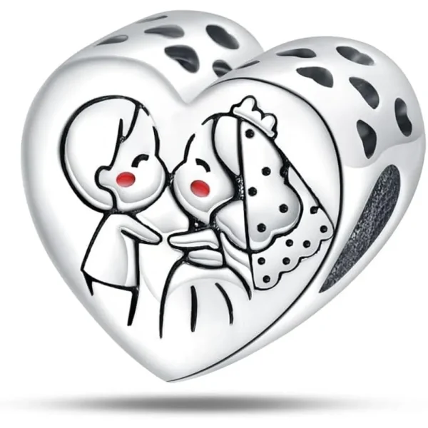 Kiss Bead Heart Shaped Charm Pandora Compatible - Kiss Bead Heart Shaped