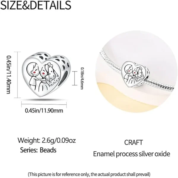 Kiss Bead Heart Shaped Charm Pandora Compatible - Kiss Bead Heart Shaped - Image 3