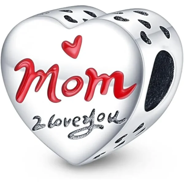 Mom Love You Heart Charm Pandora Compatible - Mom Love You Heart