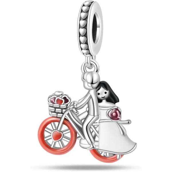 Romantic Couple's Pendant - Silver Bicycle Charm Pandora Compatible - Romantic Couple's Pendant - Silver Bicycle