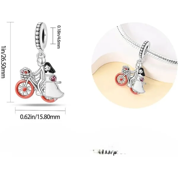 Romantic Couple's Pendant - Silver Bicycle Charm Pandora Compatible - Romantic Couple's Pendant - Silver Bicycle - Image 2