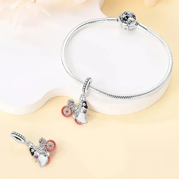 Romantic Couple's Pendant - Silver Bicycle Charm Pandora Compatible - Romantic Couple's Pendant - Silver Bicycle - Image 3