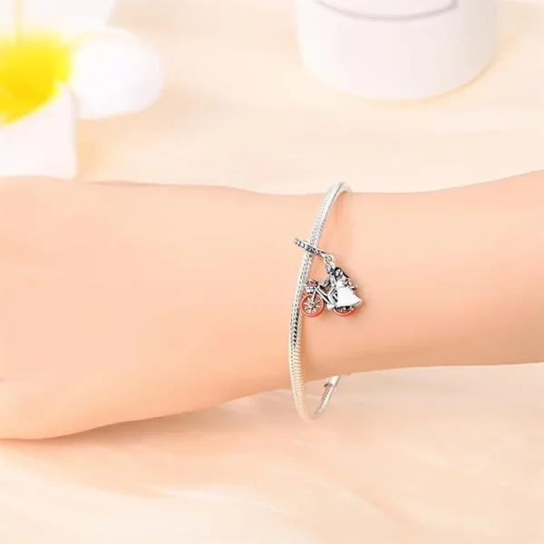 Romantic Couple's Pendant - Silver Bicycle Charm Pandora Compatible - Romantic Couple's Pendant - Silver Bicycle - Image 4