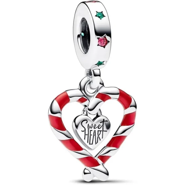 Sweetheart Candy Cane Wishes Charm Pandora Compatible - Sweetheart Candy Cane Wishes