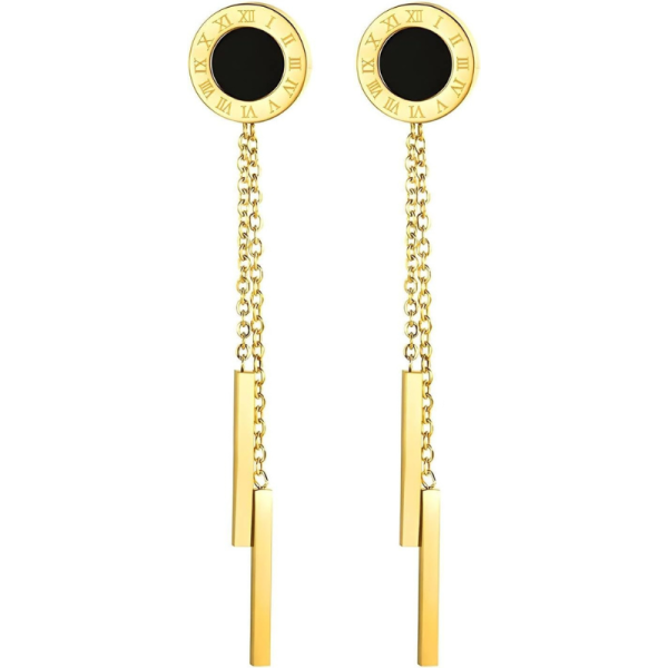 Lorram - Elegant Lorram 18K Gold Plated Stainless Steel Earrings with Black Stones