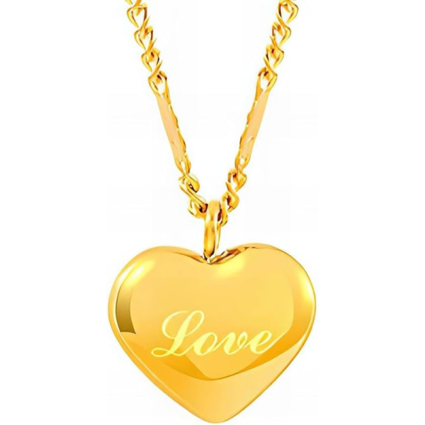 Lorram - 18K Gold Plated Stainless Steel Heart Necklace with Love Inscription - Image 2