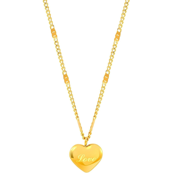 Lorram - 18K Gold Plated Stainless Steel Heart Necklace with Love Inscription