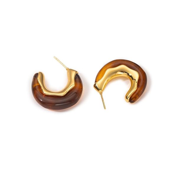 Lorram Jewellery Gold and Brown U-Shaped Hoop Earrings