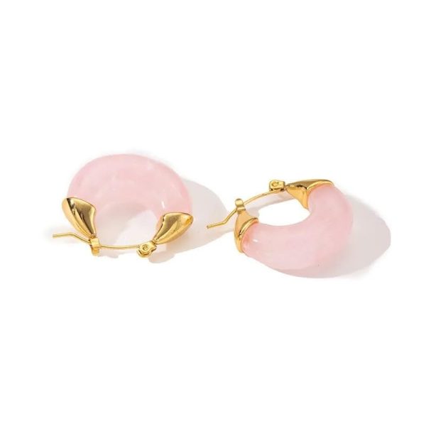 Lorram Jewellery Gold and Pink U-Shaped Hoop Earrings