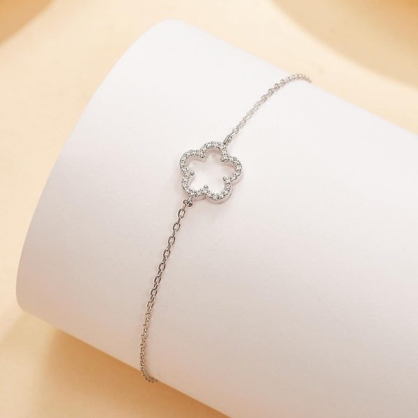 Lorram Jewellery Sterling Silver White Gold Plated Diamond Flower Bracelet - Image 3