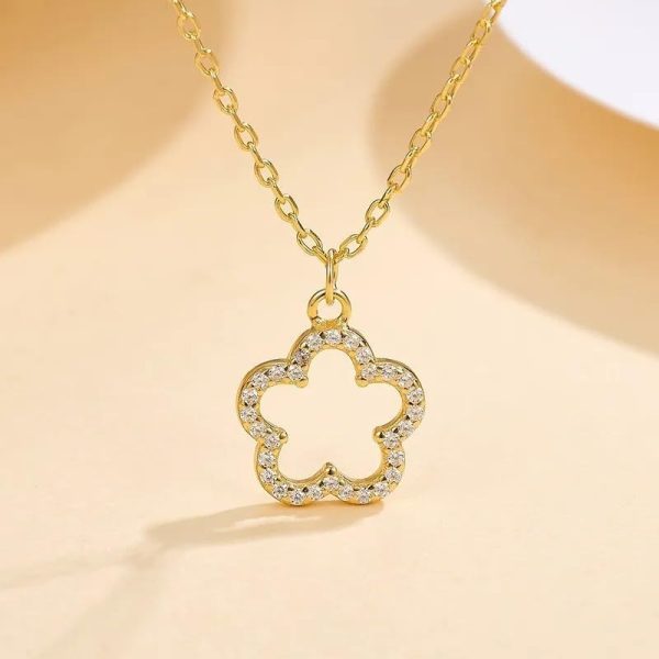 Lorram Jewellery Gold Sterling Silver Flower Pendant Necklace with Zircons - Image 3