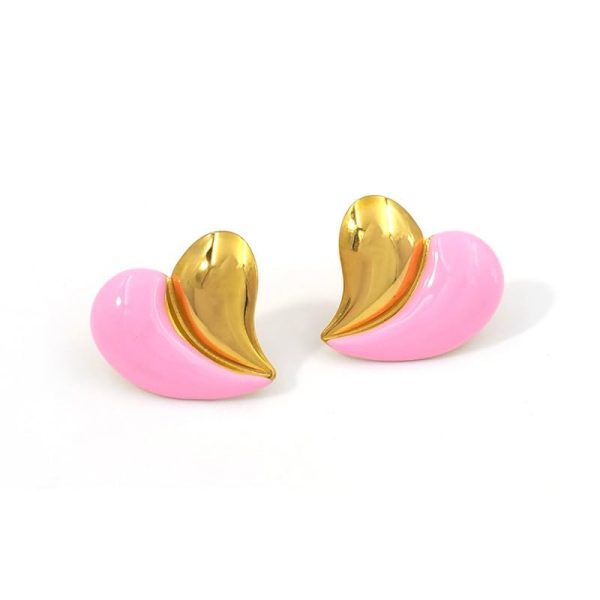 Lorram Jewellery Pink and Gold Heart Shaped Earrings