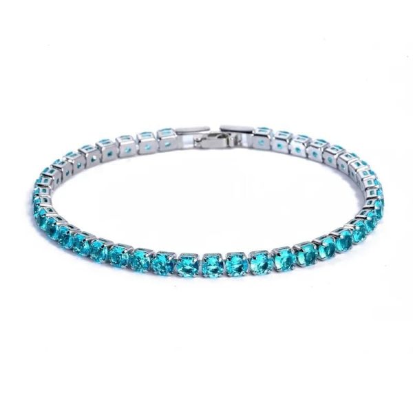Lorram Tennis Bracelet Light Blue - Casual Elegant Streetwear Round - Copper Inlay Zircon - 17 cm