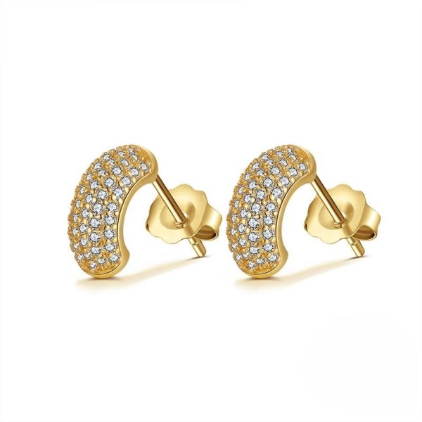 Lorram - 925 Sterling Silver Zircon Semicircle Ear Studs Earings