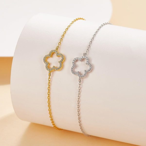 Lorram Jewellery Sterling Silver White Gold Plated Diamond Flower Bracelet - Image 4