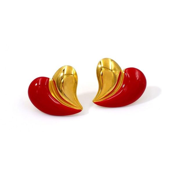 Lorram Jewellery Red and Gold Heart Shaped Earrings