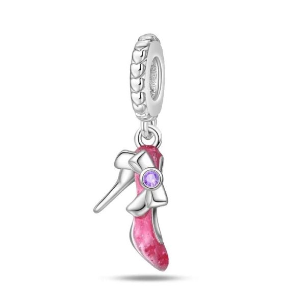 Lorram - Crystal Pink Shoe Charm with Bow Pandora Compatible