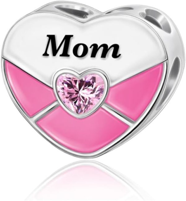 Lorram - Mom Heart Bead Charm Pandora Compatible Pink