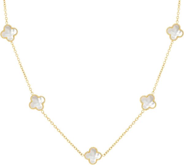 Lorram 18K Gold Plated Cloves Stainless Steel Necklace with White Pearls.