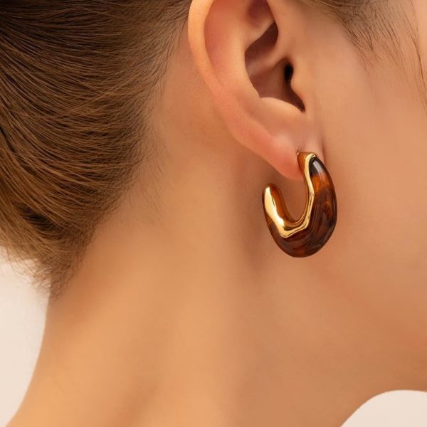 Lorram Jewellery Gold and Brown U-Shaped Hoop Earrings - Image 2