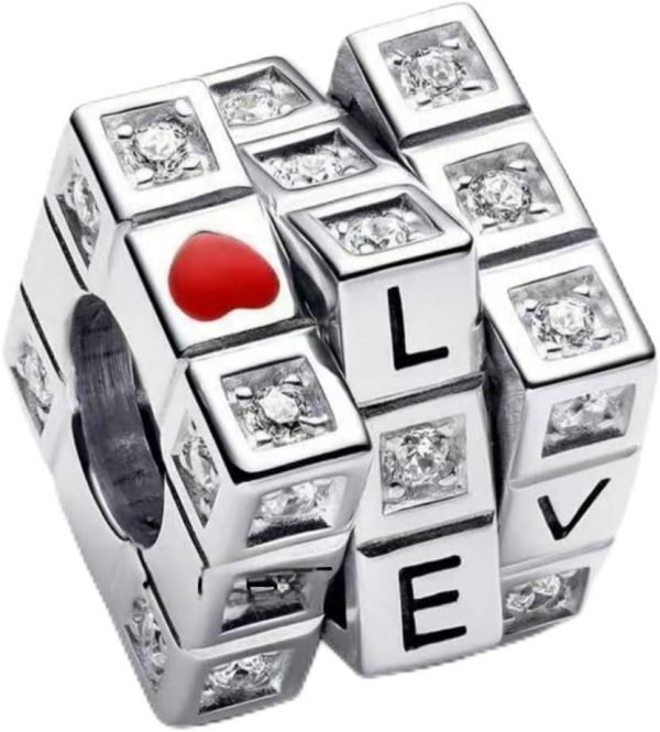 Lorram Jewellery Rubik's Cube Love Charm with Red Heart