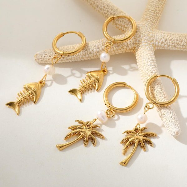Lorram Jewellery Gold Fishbone Tree Earrings - Image 2