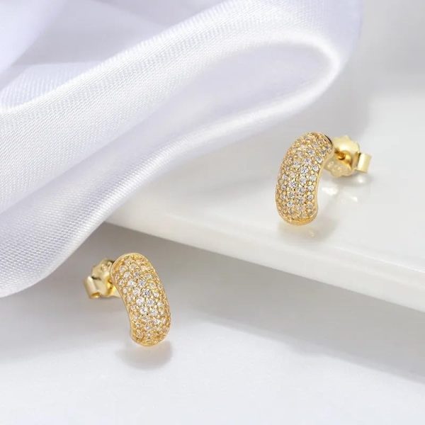 Lorram - 925 Sterling Silver Zircon Semicircle Ear Studs Earings - Image 2