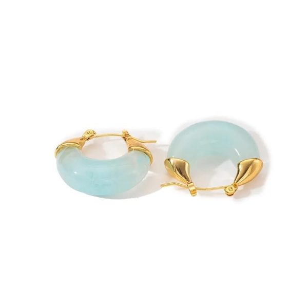 Lorram Jewellery Gold and Light Blue U-Shaped Hoop Earrings